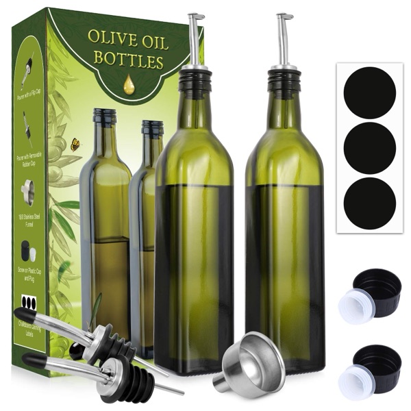 AOZITA 2-Pack 17oz Glass Olive Oil Dispenser Set