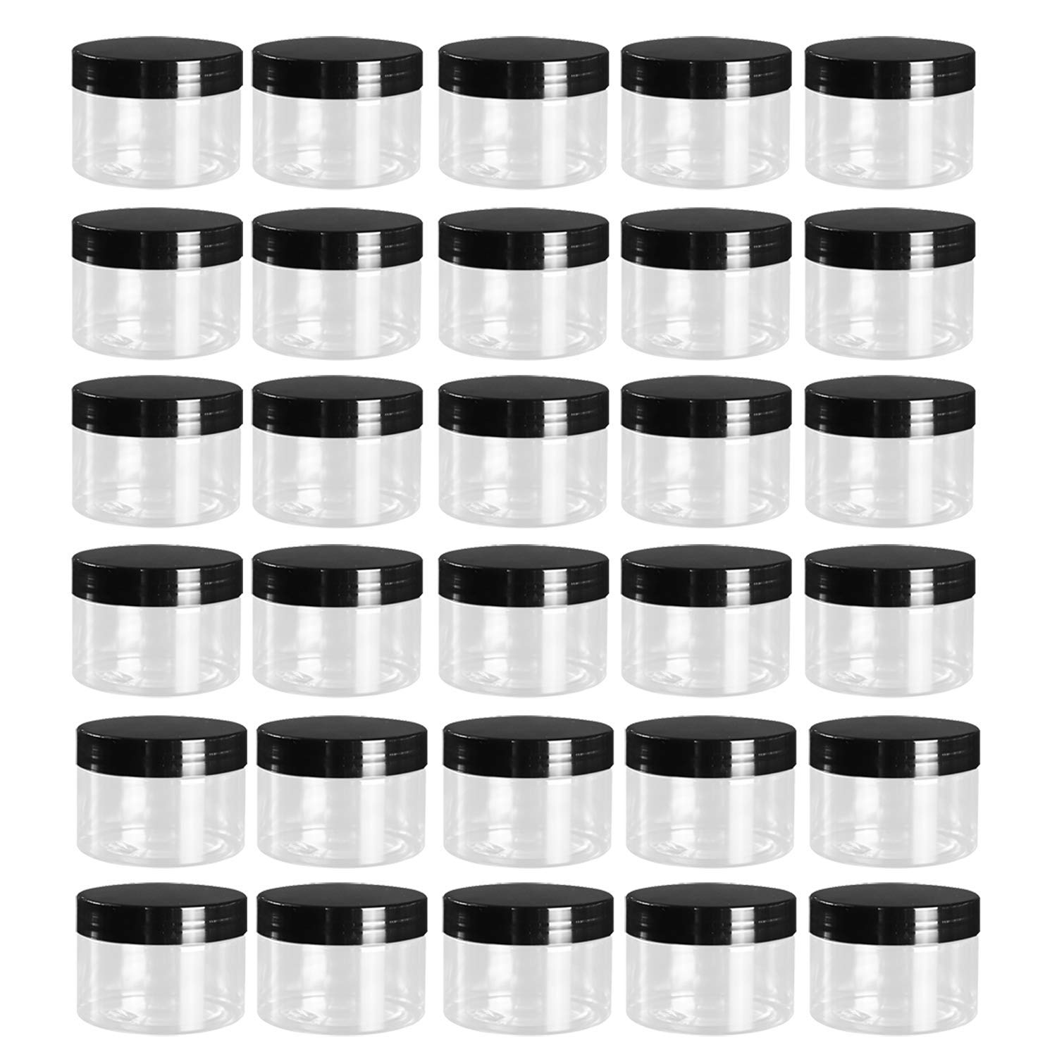 Tosnail 30 Pack 4oz Clear Plastic Round Jars Leak-Proof Black Lids
