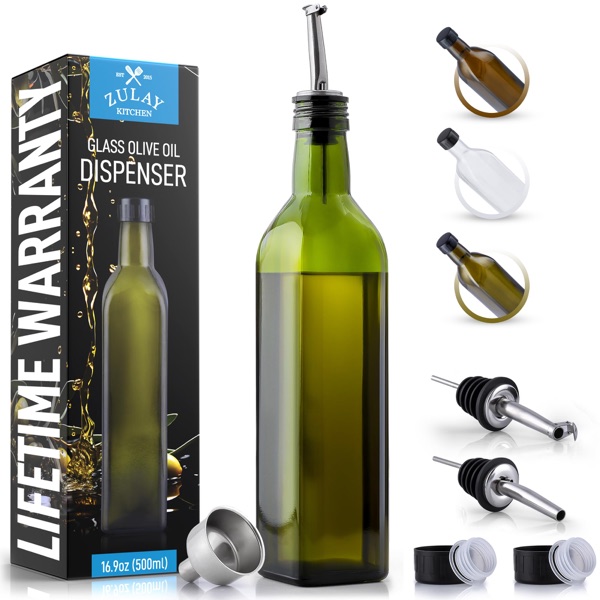 Zulay Kitchen 17oz Olive Oil Dispenser Glass Cruet Spout
