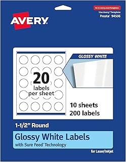 Avery Round Labels, Sure Feed Technology, 1.5 Diameter, 200 Glossy White Labels