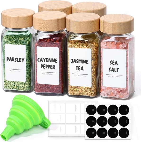 ComSaf 6-Pc Glass Spice Jars 4oz